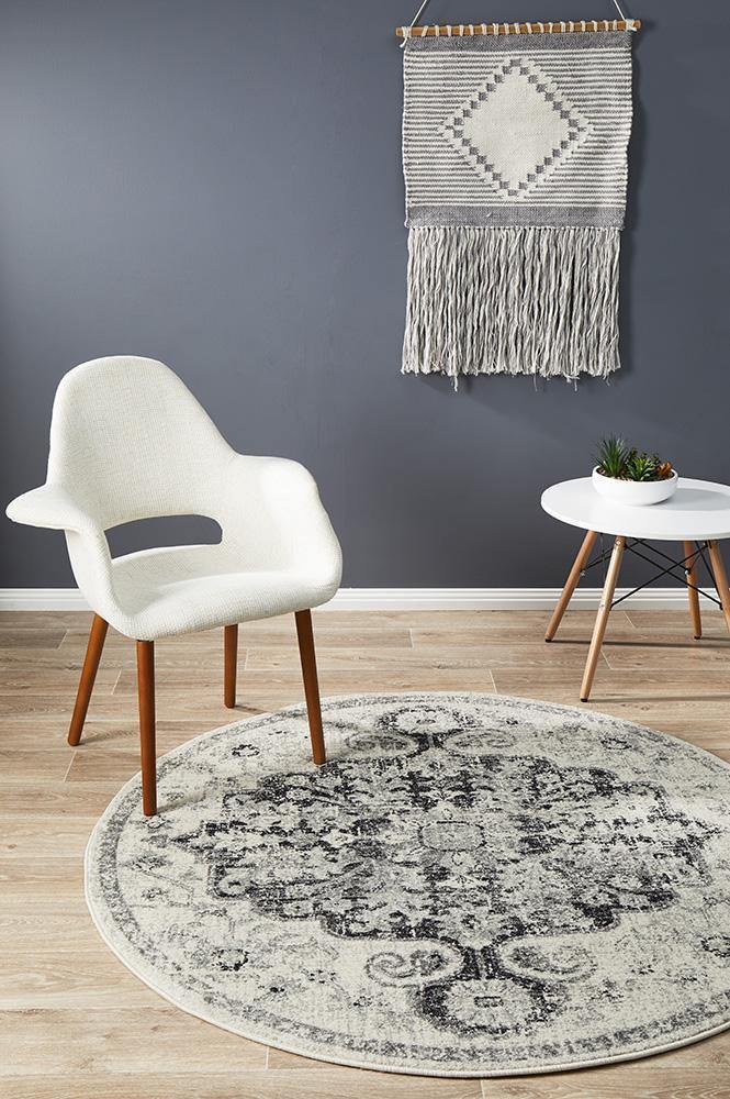 Museum Transitional Charcoal Round Rug - Cozy Rugs Australia