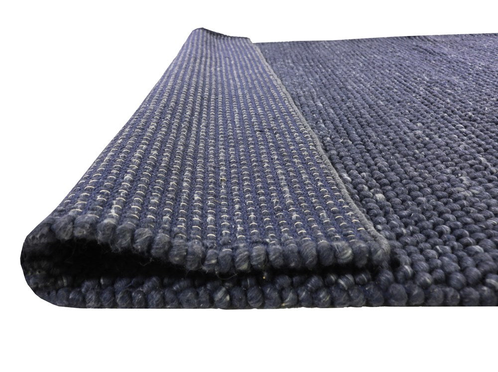 Pebble Hand Woven 80% Wool And 20% Cotton Rug -NAVY