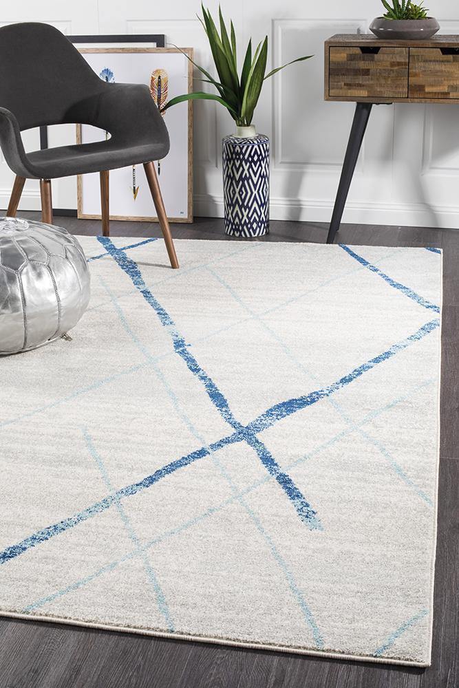 Oasis Noah White Blue Contemporary Rug - Cozy Rugs Australia