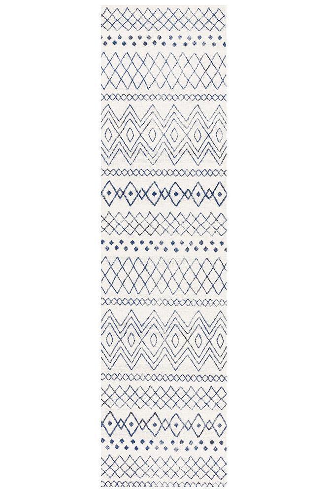 Oasis Nadia White Blue Rustic Tribal Rug - Cozy Rugs Australia