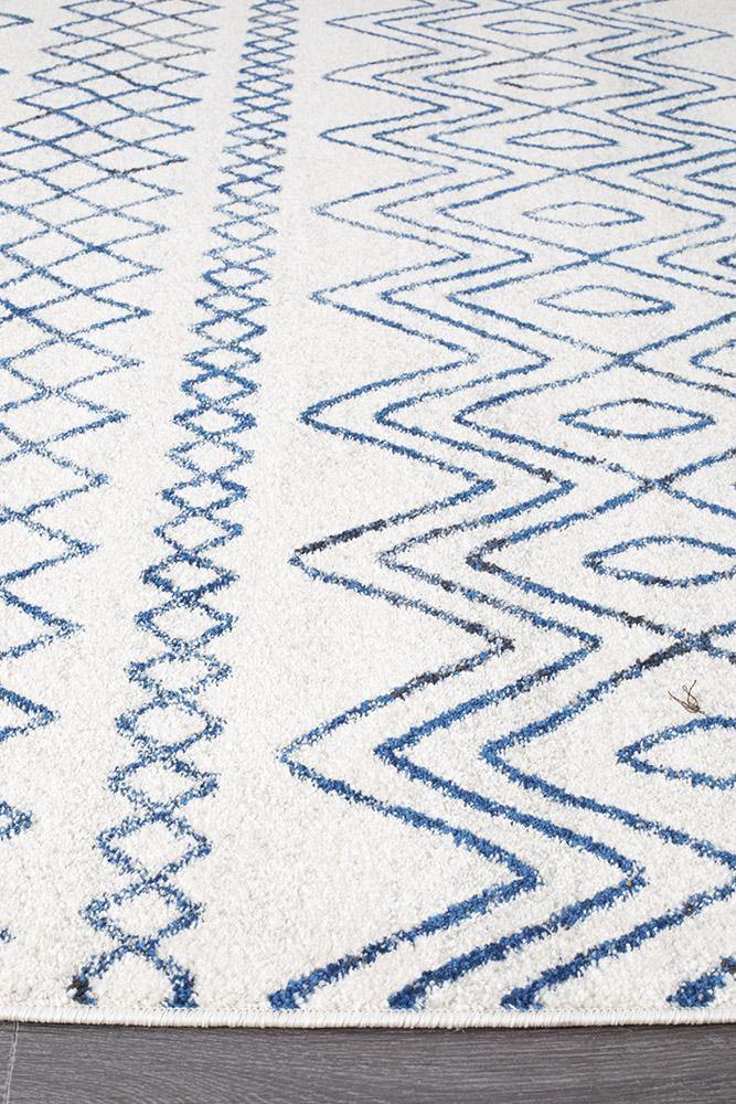 Oasis Nadia White Blue Rustic Tribal Rug - Cozy Rugs Australia