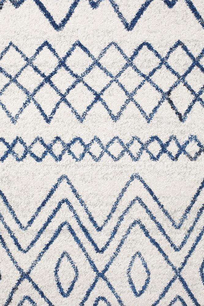 Oasis Nadia White Blue Rustic Tribal Rug - Cozy Rugs Australia