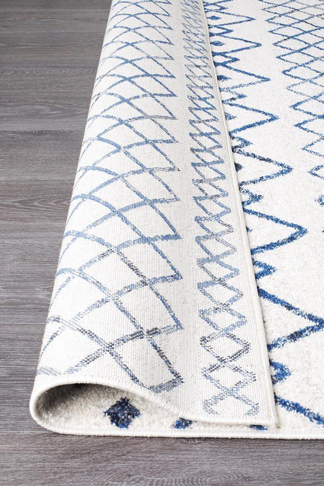 Oasis Nadia White Blue Rustic Tribal Rug - Cozy Rugs Australia