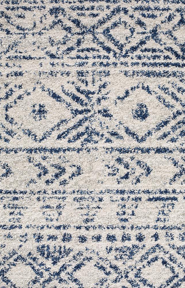 Oasis Ismail White Blue Rustic Round Rug - Cozy Rugs Australia