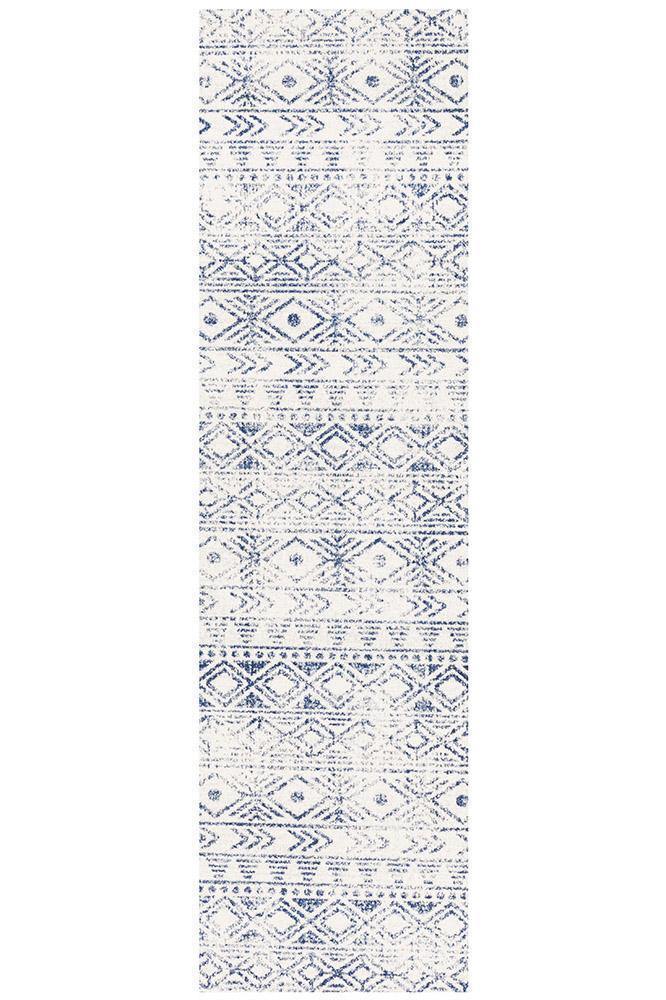 Oasis Ismail White Blue Rustic Rug - Cozy Rugs Australia