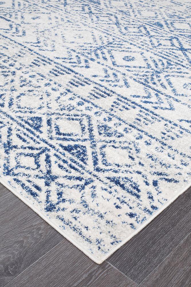 Oasis Ismail White Blue Rustic Rug - Cozy Rugs Australia