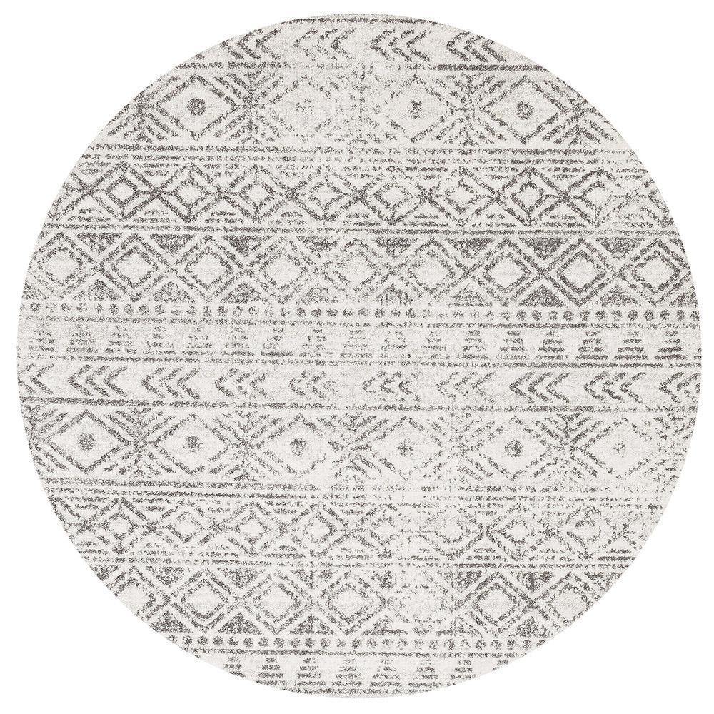 Oasis Ismail White Grey Rustic Round Rug - Cozy Rugs Australia
