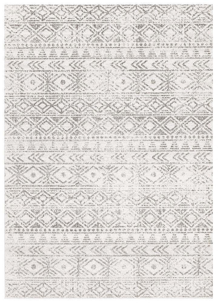 Oasis Ismail White Grey Rustic Rug - Cozy Rugs Australia