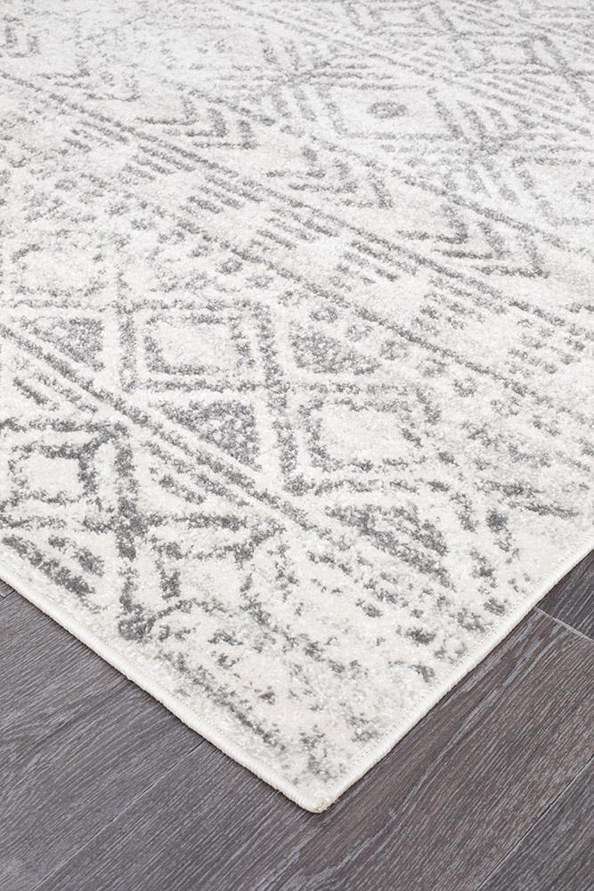 Oasis Ismail White Grey Rustic Rug - Cozy Rugs Australia