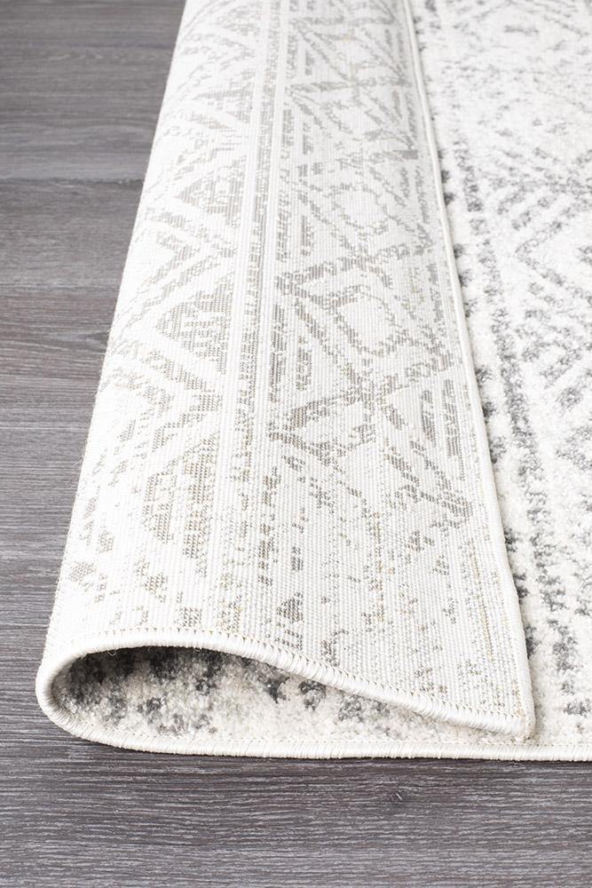 Oasis Ismail White Grey Rustic Rug - Cozy Rugs Australia