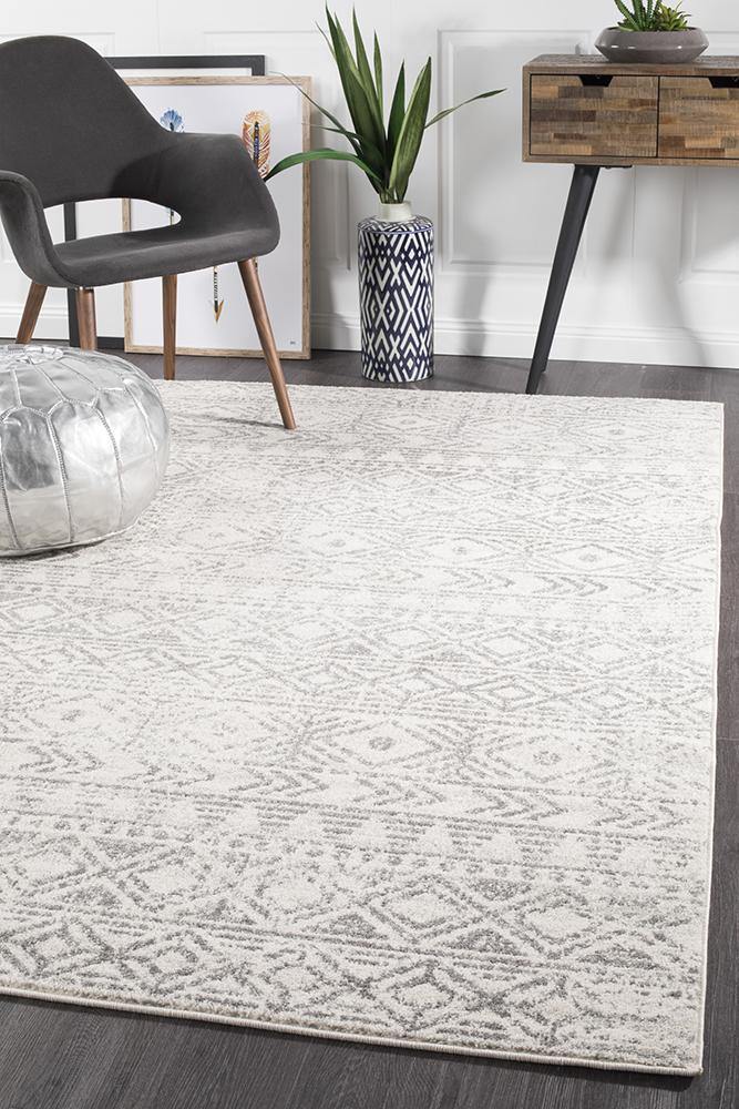 Oasis Ismail White Grey Rustic Rug - Cozy Rugs Australia