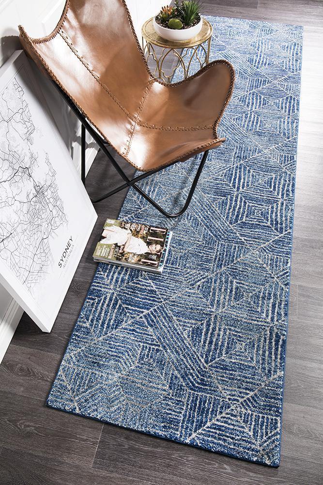 Oasis Kenza Contemporary Navy Runner Rug - Cozy Rugs Australia