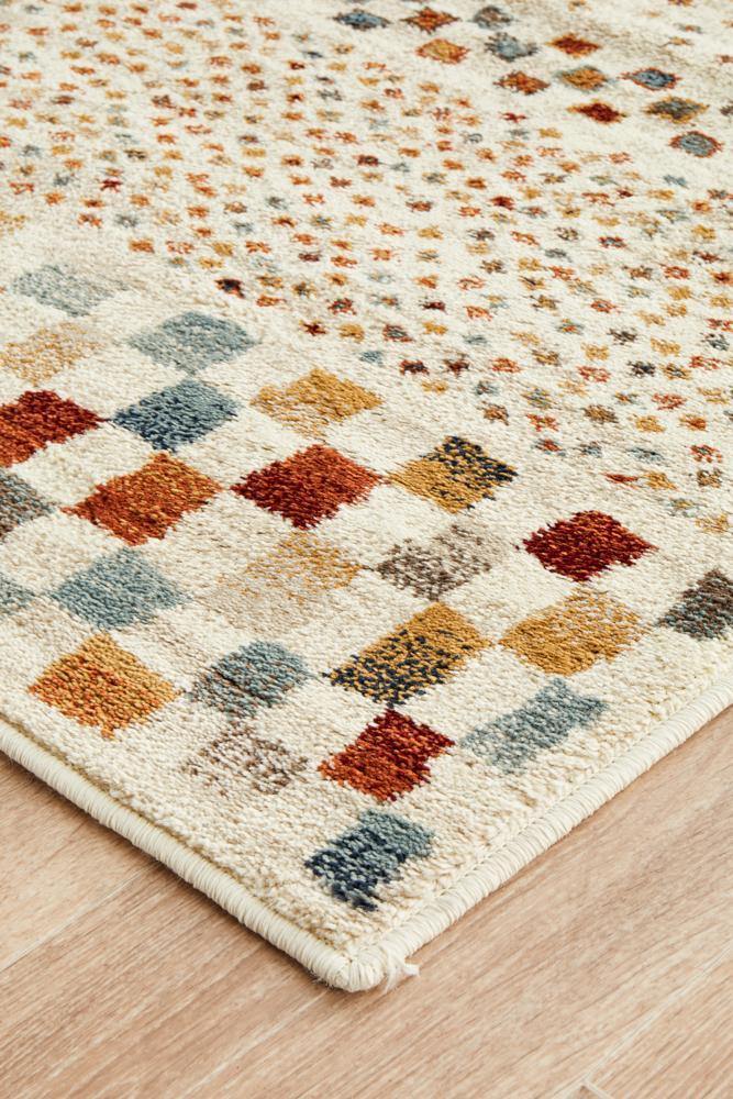 Oxford Mayfair Squares Bone Runner Rug - Cozy Rugs Australia