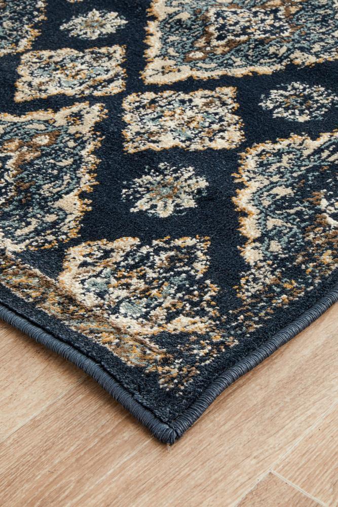 Oxford Mayfair Timeline Navy Runner Rug - Cozy Rugs Australia