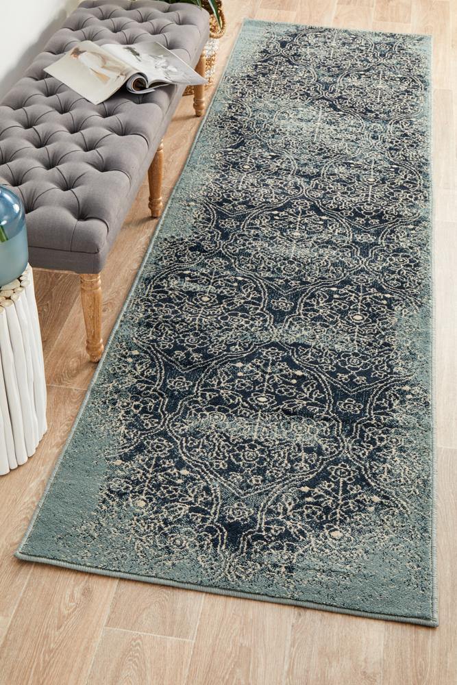 Oxford Mayfair Edge Denim Runner Rug - Cozy Rugs Australia