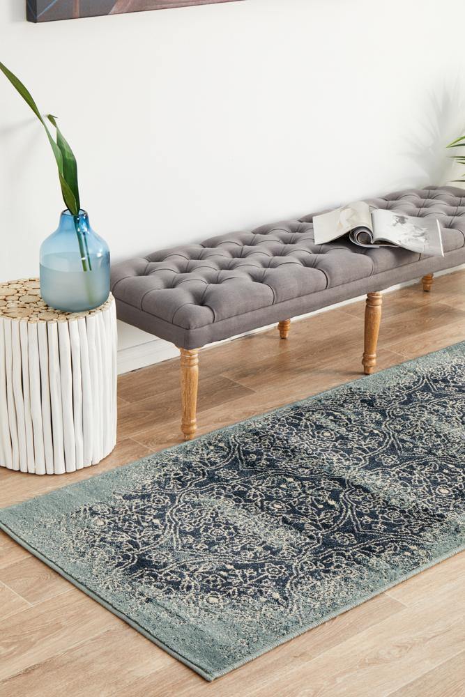 Oxford Mayfair Edge Denim Runner Rug - Cozy Rugs Australia