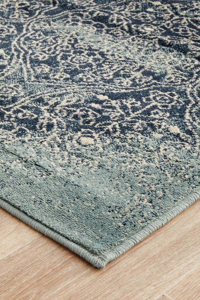 Oxford Mayfair Edge Denim Runner Rug - Cozy Rugs Australia