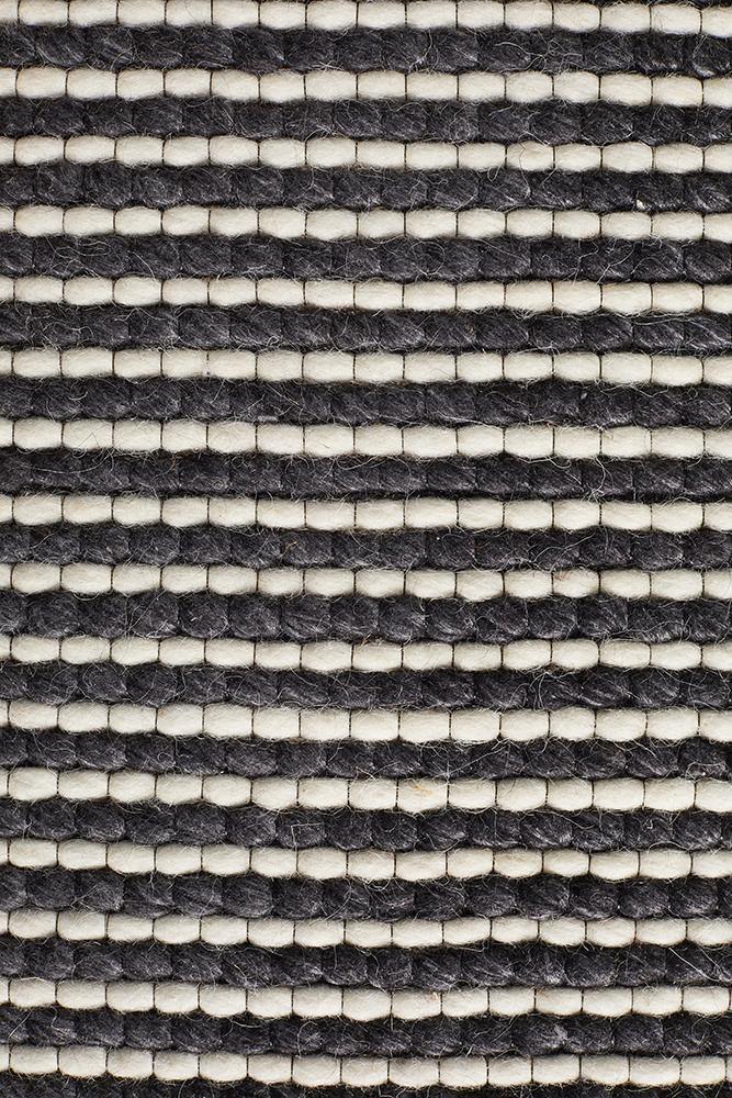 Studio Oskar Felted Wool Striped Rug Black White - Cozy Rugs Australia
