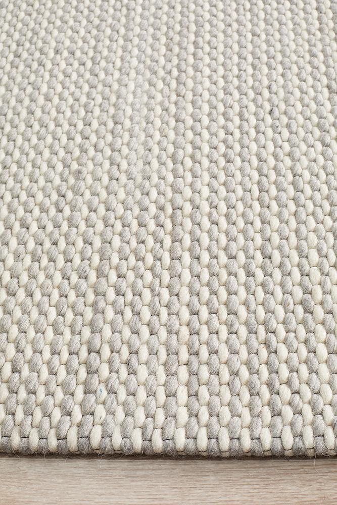 Studio Oskar Felted Wool Striped Rug Grey White - Cozy Rugs Australia
