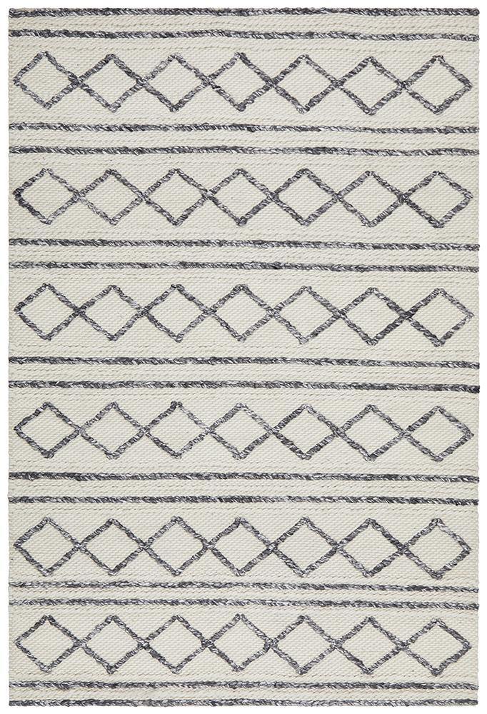 Studio Milly Textured Woollen Rug White Grey - Cozy Rugs Australia