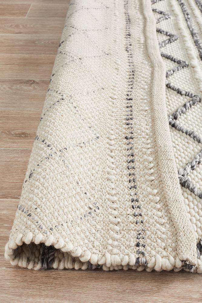 Studio Milly Textured Woollen Rug White Grey - Cozy Rugs Australia