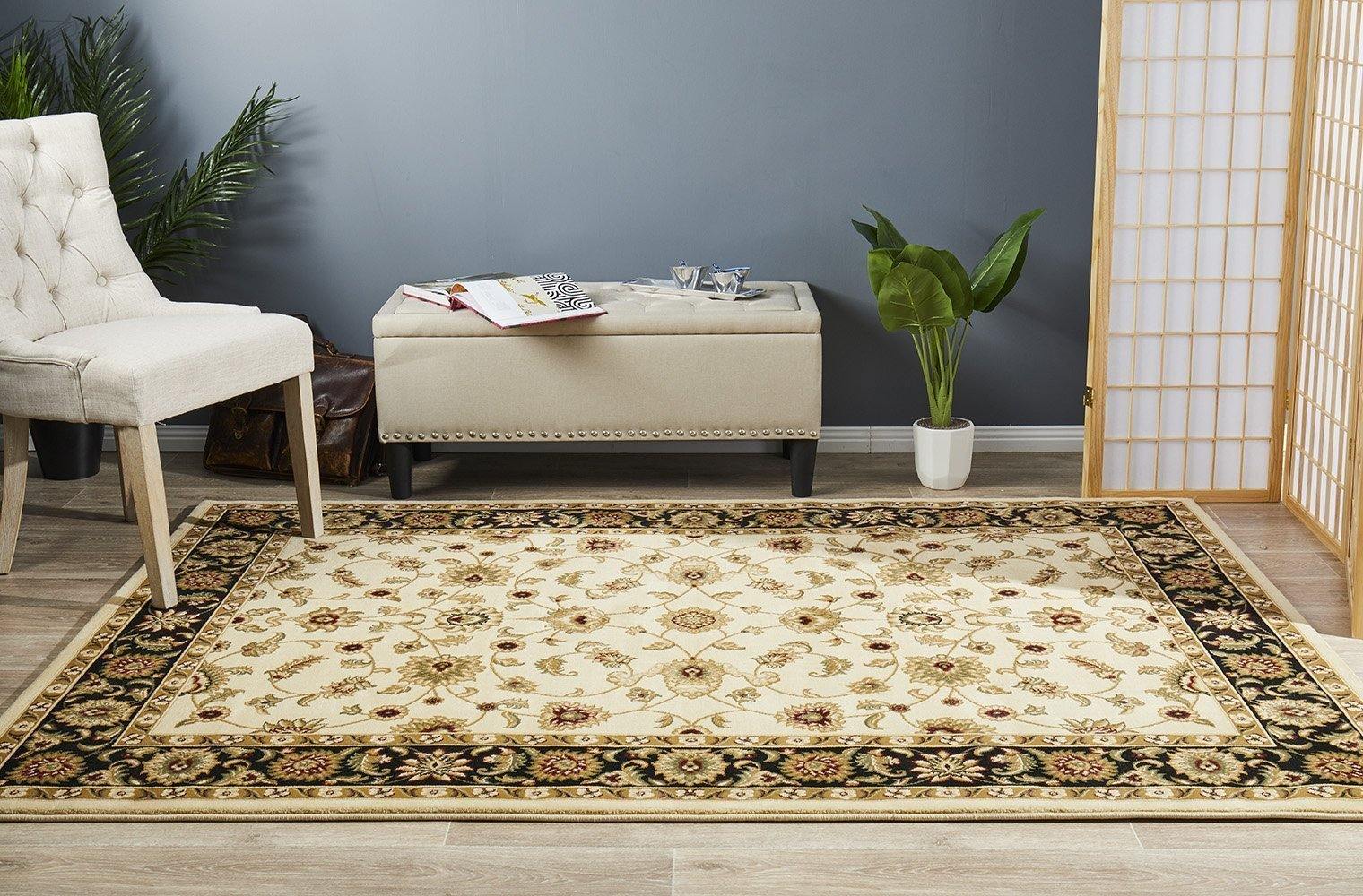 Sydney Collection Classic Rug Ivory with Black Border - Cozy Rugs Australia