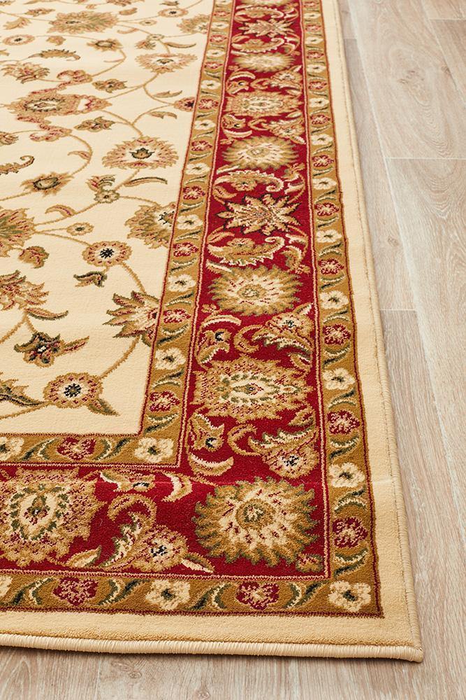 Sydney Collection Classic Rug Ivory with Red Border - Cozy Rugs Australia