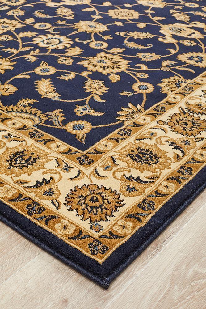 Sydney Collection Classic Rug Blue with Ivory Border - Cozy Rugs Australia