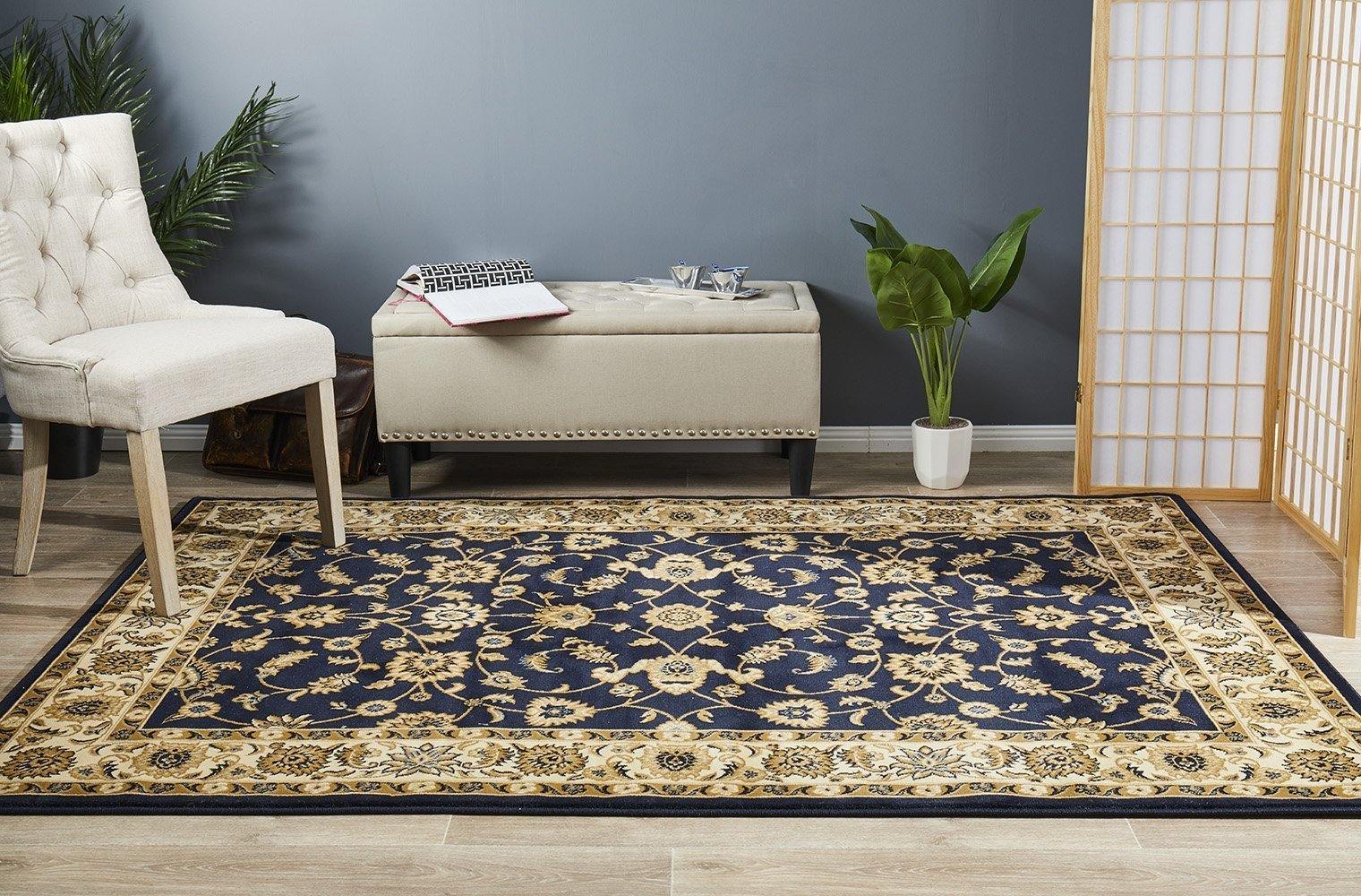 Sydney Collection Classic Rug Blue with Ivory Border - Cozy Rugs Australia