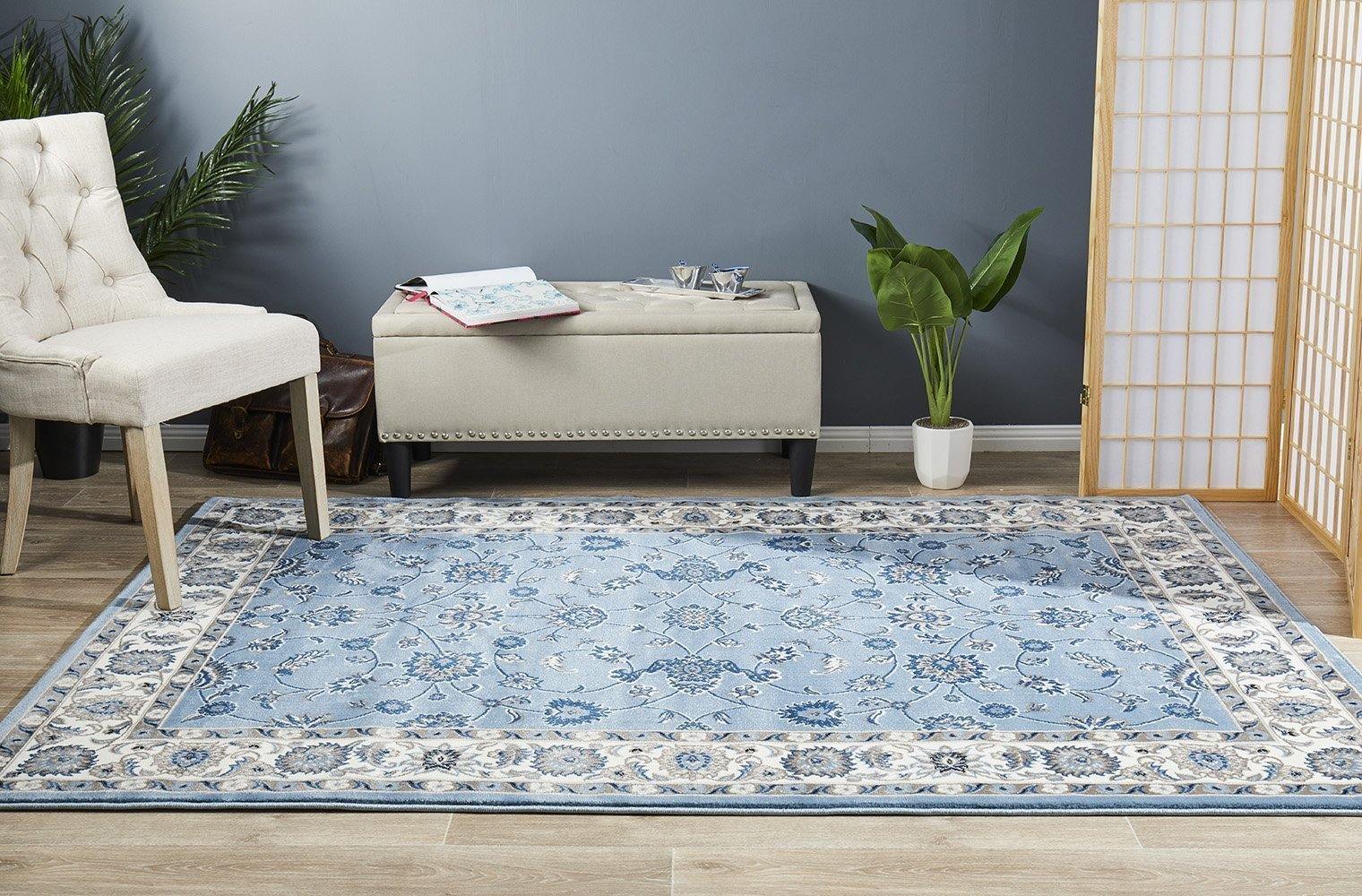 Sydney Collection Classic Rug Sky Blue with Blue Border - Cozy Rugs Australia