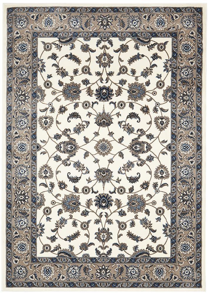 Sydney Collection Classic Rug White with Beige Border - Cozy Rugs Australia