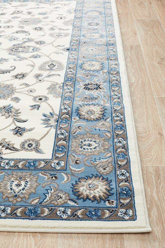 Sydney Collection Classic Rug White with Blue Border - Cozy Rugs Australia