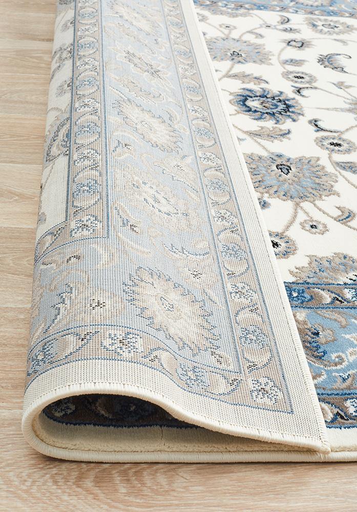 Sydney Collection Classic Rug White with Blue Border - Cozy Rugs Australia