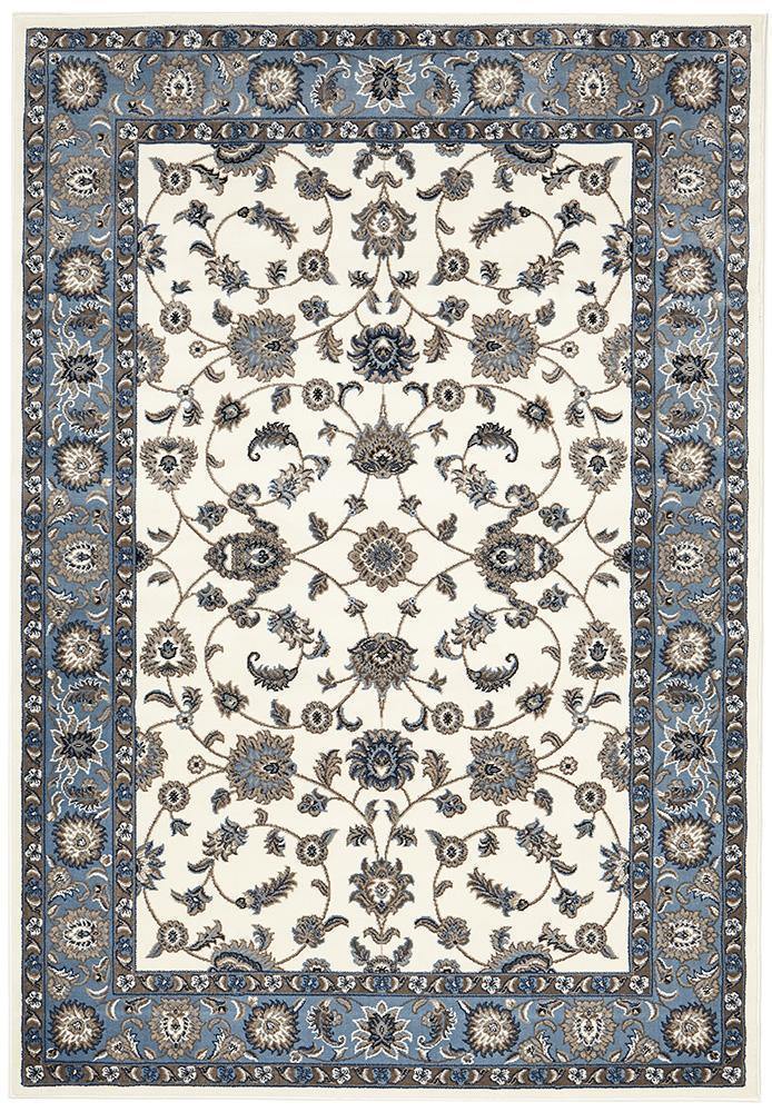 Sydney Collection Classic Rug White with Blue Border - Cozy Rugs Australia