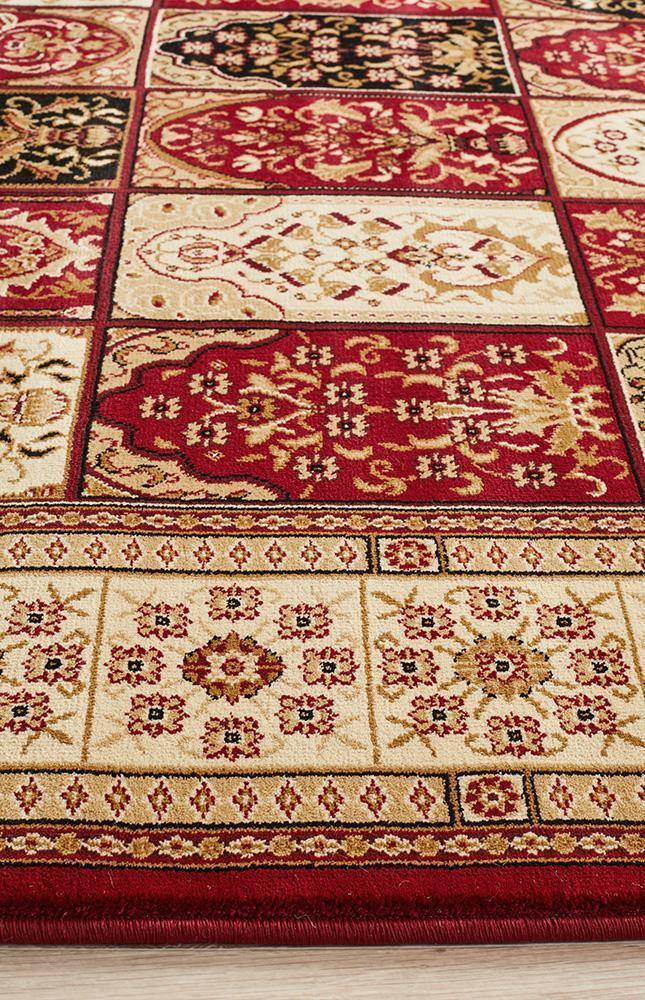 Sydney Collection Traditional Panel Pattern Rug Burgundy - Cozy Rugs Australia