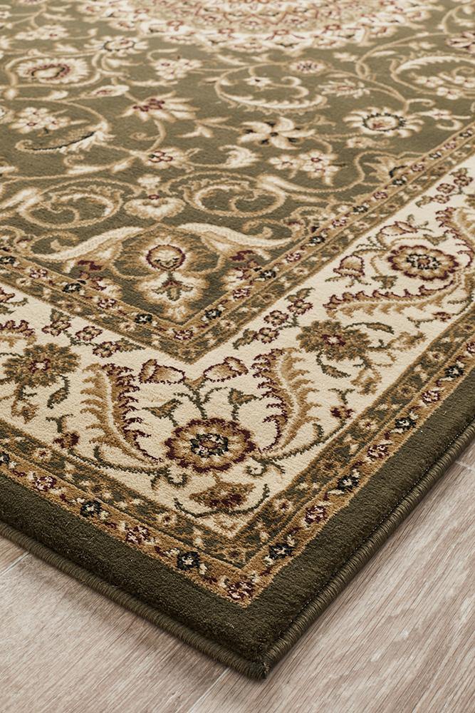 Sydney Collection Medallion Rug Green with Ivory Border - Cozy Rugs Australia