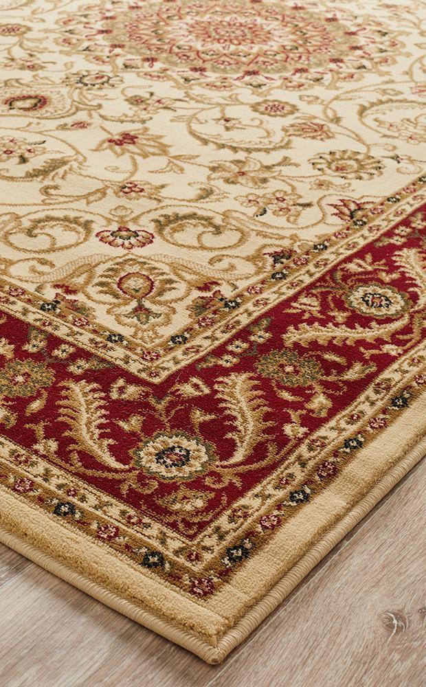 Sydney Collection Medallion Rug Ivory with Red Border - Cozy Rugs Australia