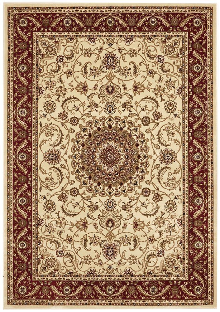 Sydney Collection Medallion Rug Ivory with Red Border - Cozy Rugs Australia