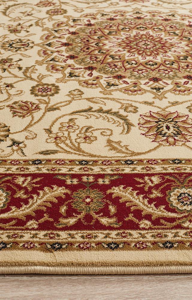 Sydney Collection Medallion Rug Ivory with Red Border - Cozy Rugs Australia