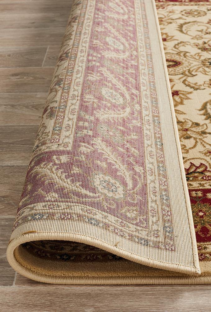 Sydney Collection Medallion Rug Ivory with Red Border - Cozy Rugs Australia