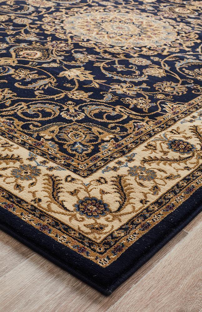 Sydney Collection Medallion Rug Blue with Ivory Border - Cozy Rugs Australia