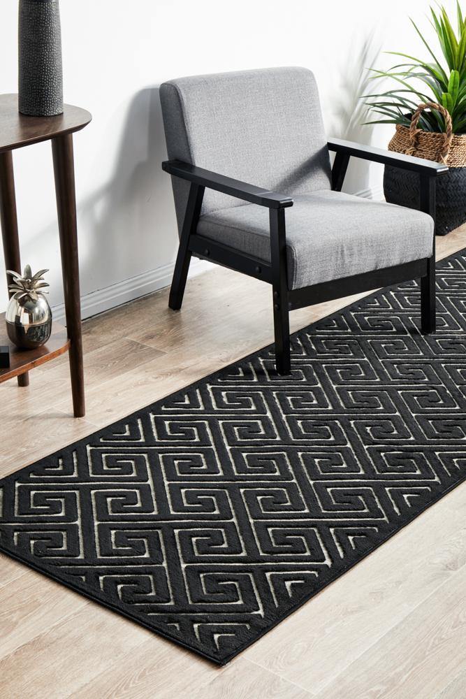 York Alice Black & Gold Runner Rug - Cozy Rugs Australia