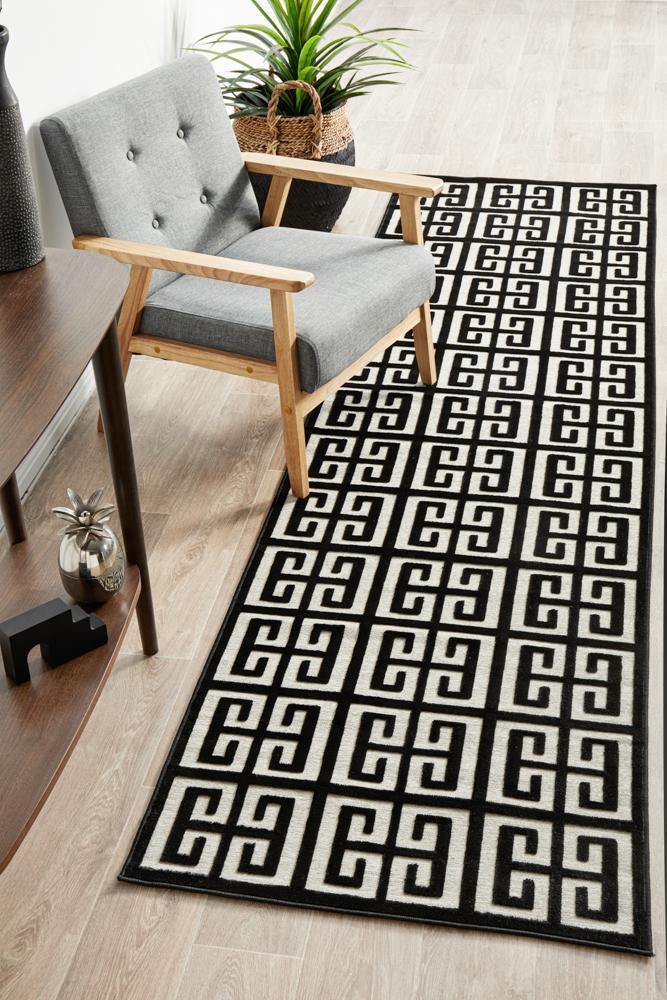 York Brenda Black & Gold Runner Rug - Cozy Rugs Australia