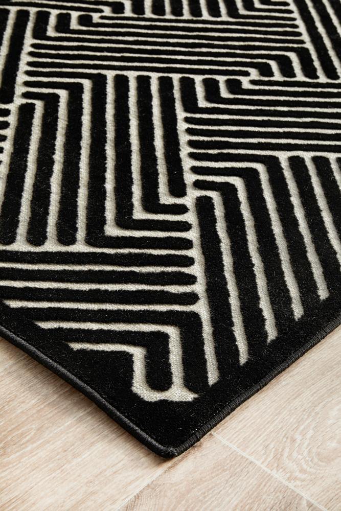 York Cindy Black & Gold Runner Rug - Cozy Rugs Australia